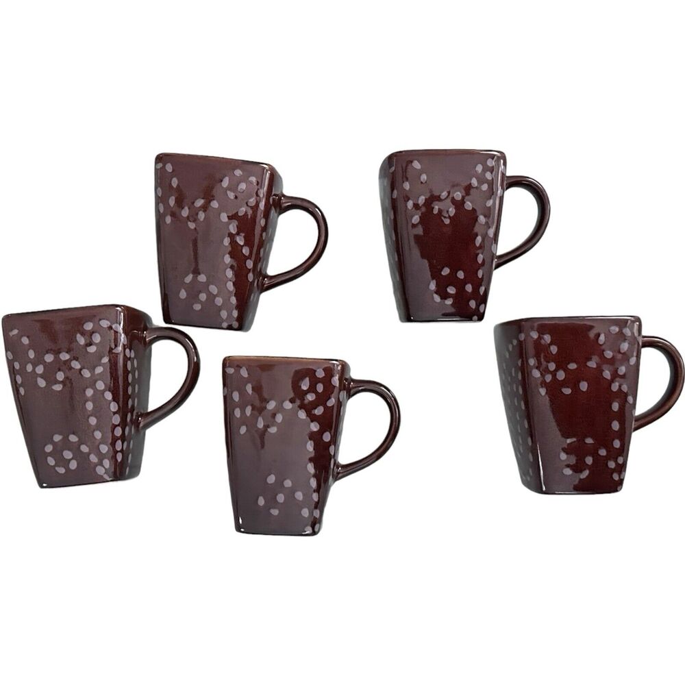 Pier 1 One Koshi Hana Stoneware Brown Coffee Mugs Set Of 5